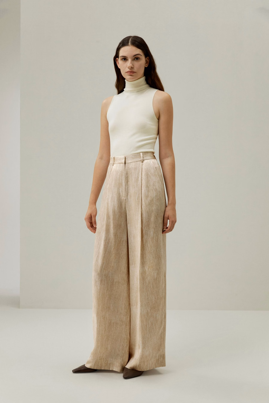 Pantaloni in seta satinata perla