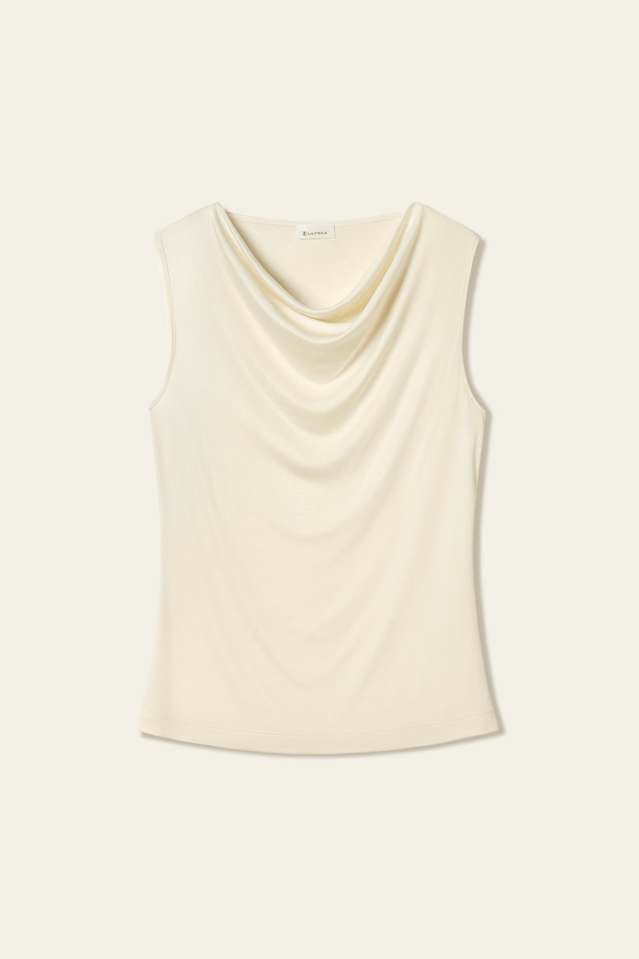 Top senza maniche con collo a cowl in Seta Jersey