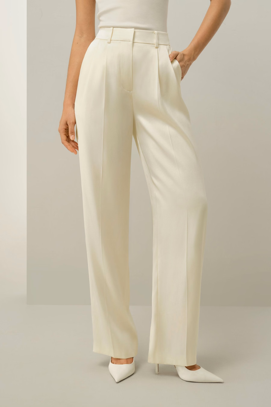 Pantaloni a gamba dritta in charmeuse double-faced