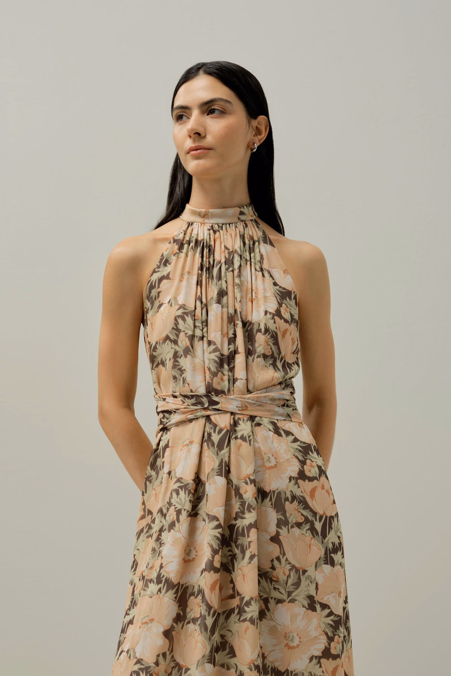 Abito in seta chiffon a stampa a papavero - Realizzato con Liberty Fabric
