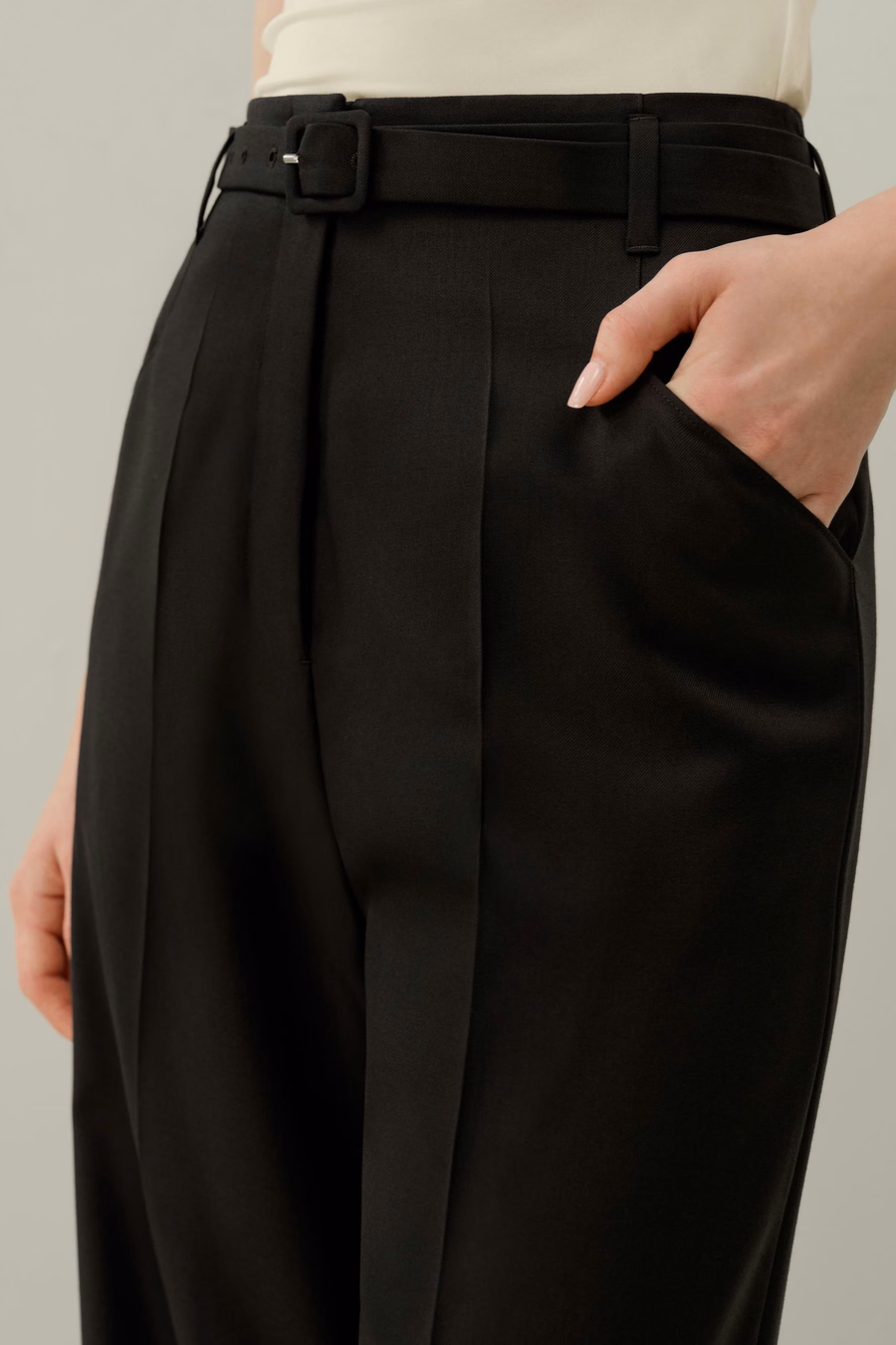 Pantaloni a gamba larga in seta e lana a vita alta
