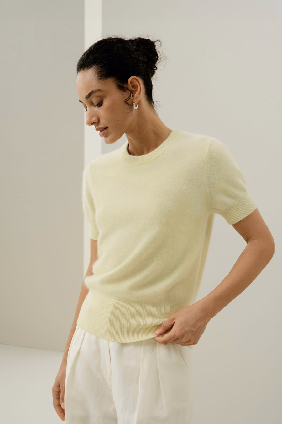 Maglione in Cashmere Spazzolato a Maniche Corte