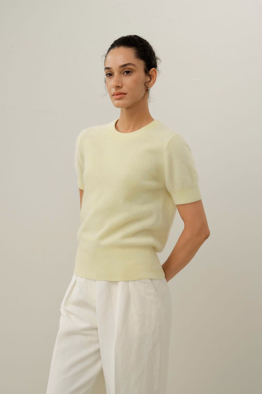 Maglione in Cashmere Spazzolato a Maniche Corte