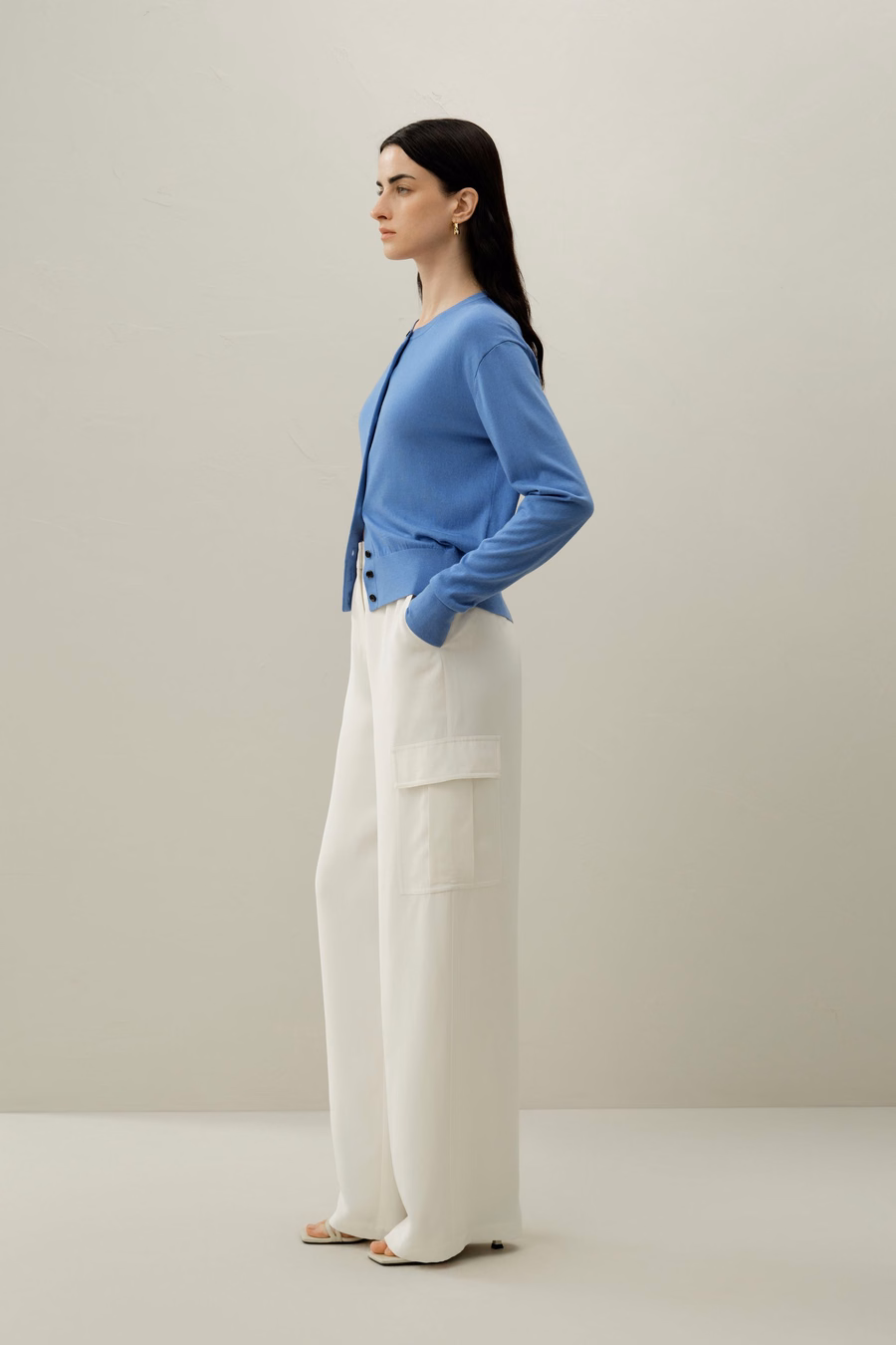 Cardigan in seta e cashmere a girocollo