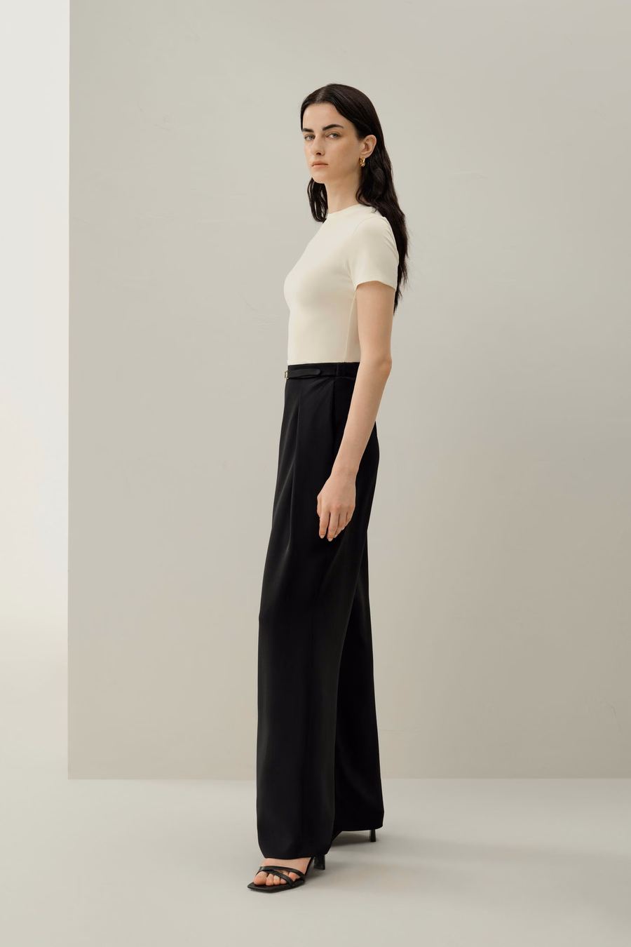 Pantaloni a gamba larga in crepe pesante elastico