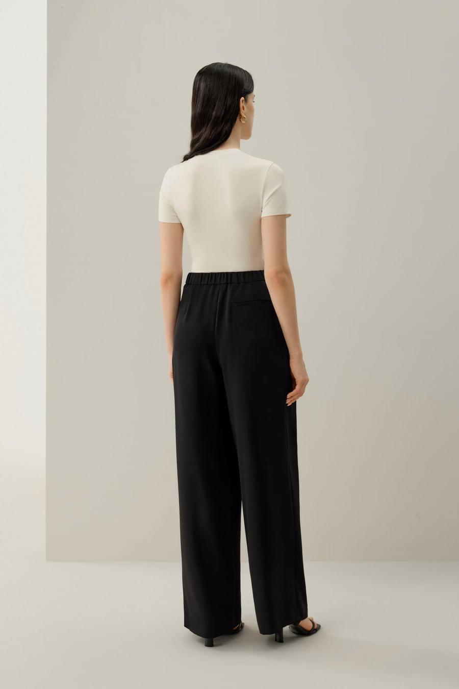 Pantaloni a gamba larga in crepe pesante elastico