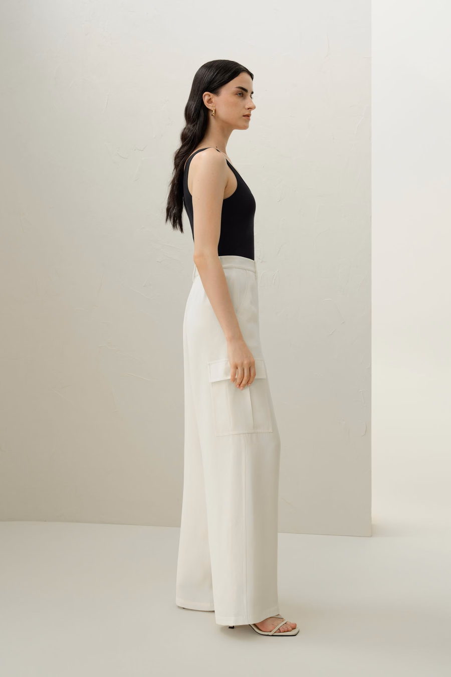 Pantaloni Cargo in Crepe di Seta Bianca