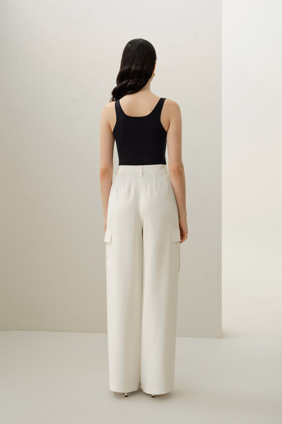 Pantaloni Cargo in Crepe di Seta Bianca