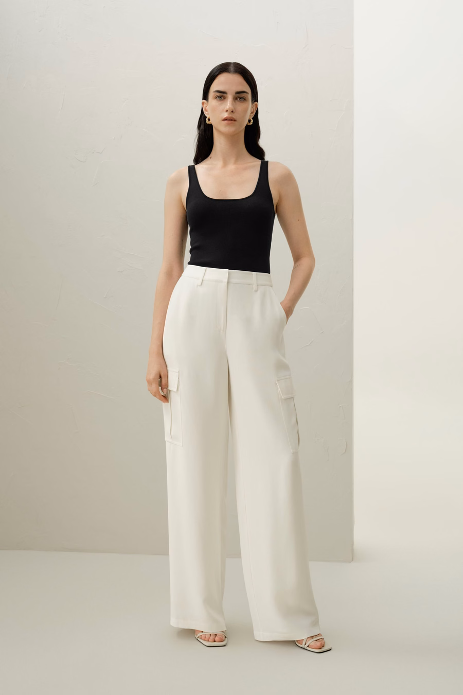 Pantaloni Cargo in Crepe di Seta Bianca