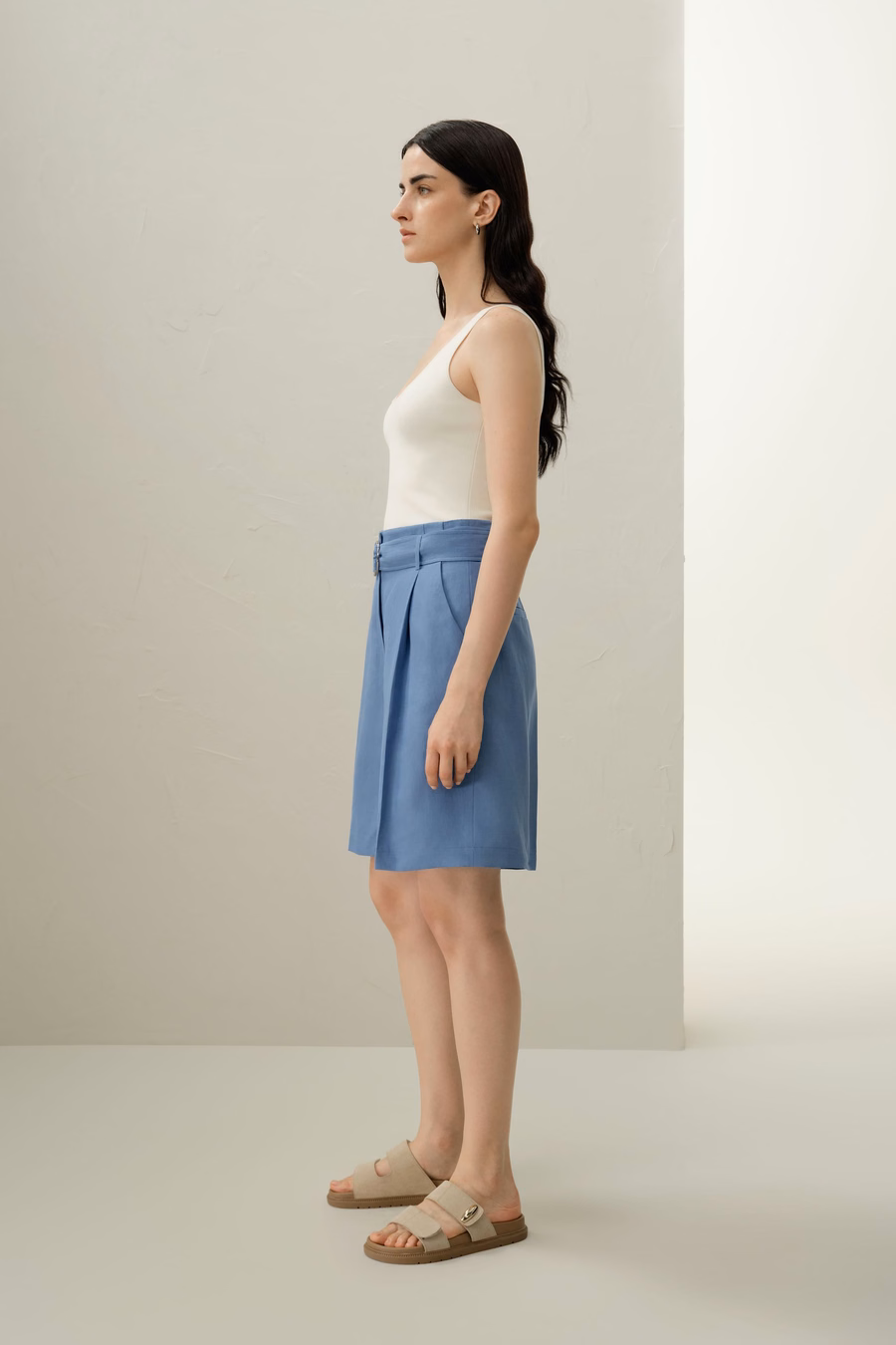 Short in Seta e Lino con Cintura
