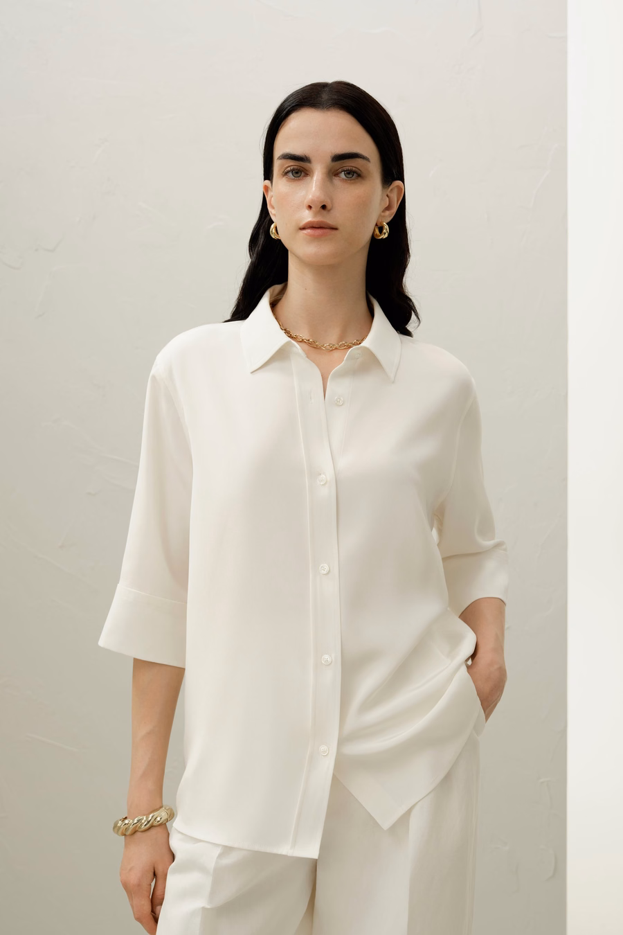 Camicia a mezza manica in Crepe di Seta Relaxata