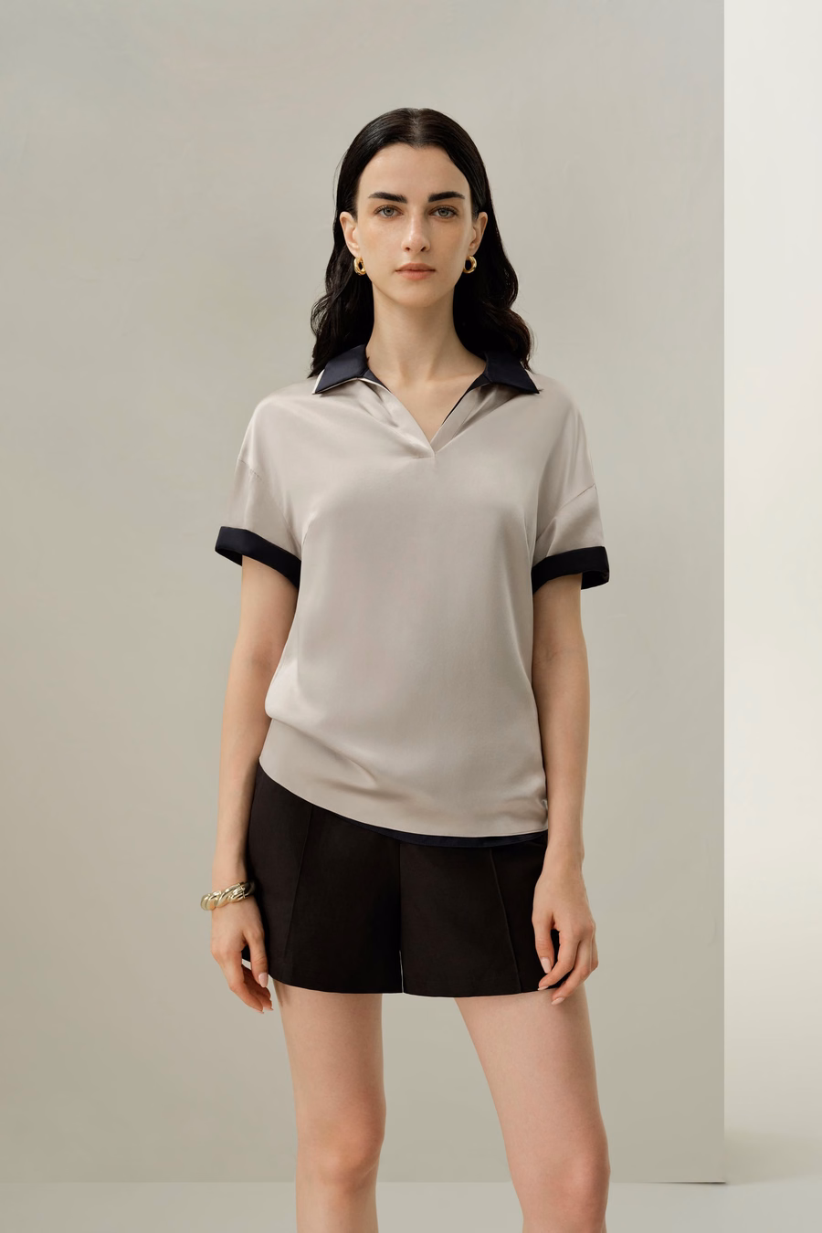 Top Polo in Seta Charmeuse Lavabile