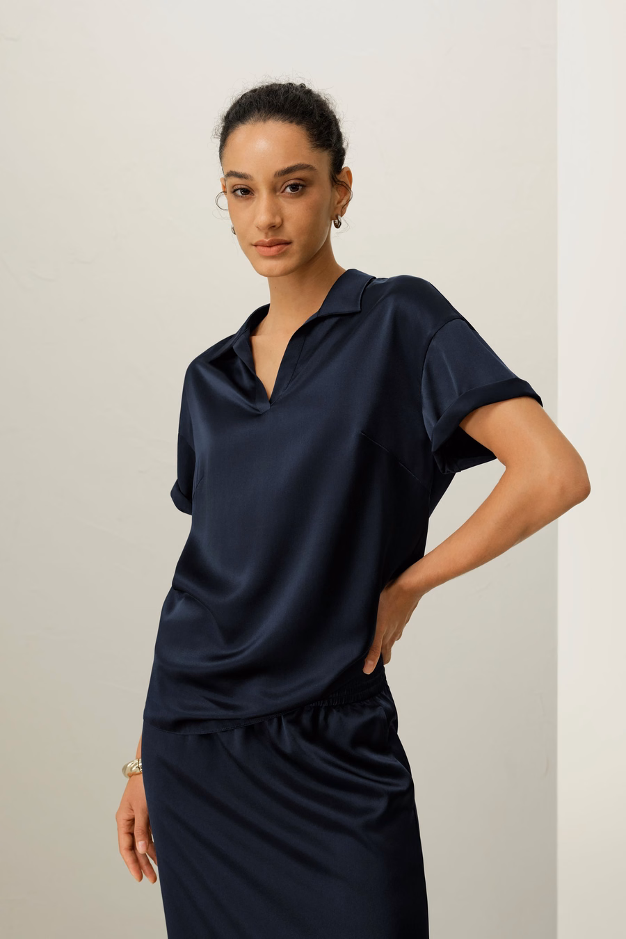 Top Polo in Seta Charmeuse Lavabile