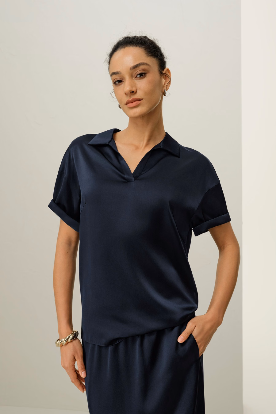Top Polo in Seta Charmeuse Lavabile