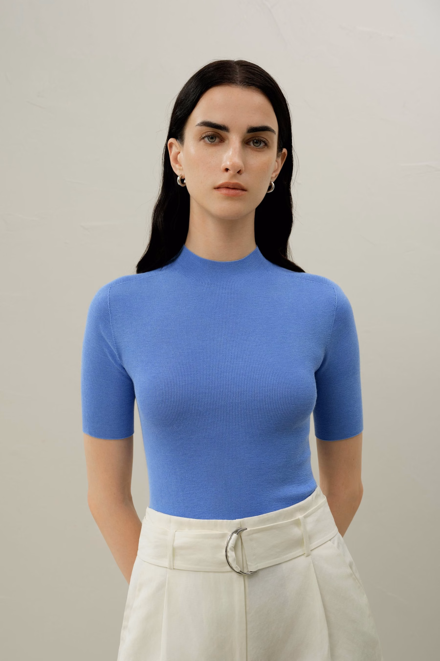 Top in maglia slim-fit in seta e cotone senza soluzione di continuità