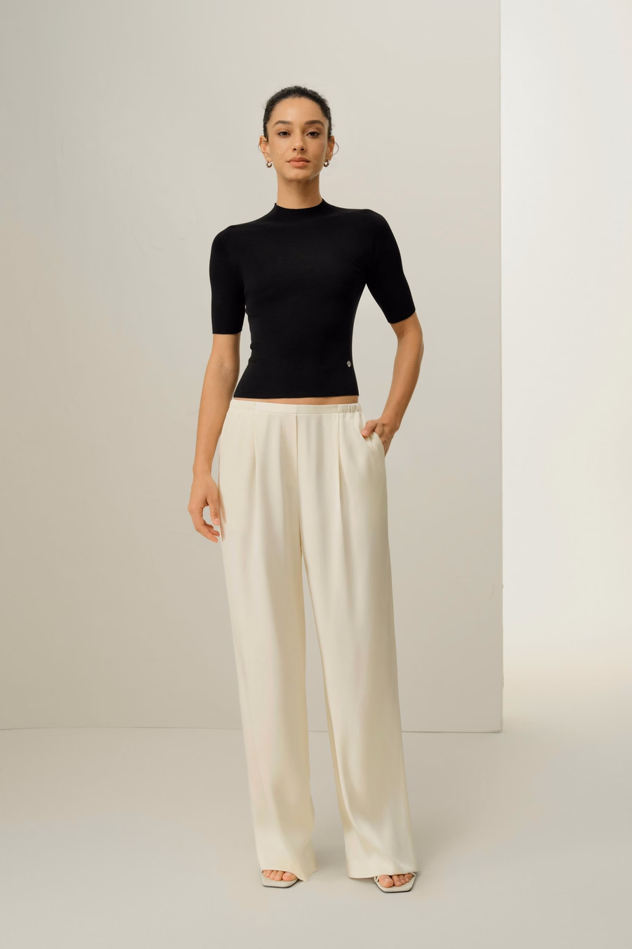 Top in maglia slim-fit in seta e cotone senza soluzione di continuità