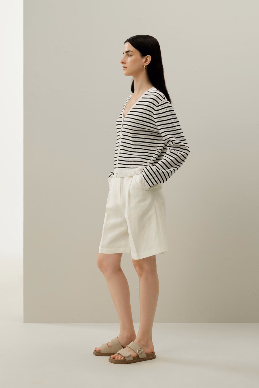 Toscana Striped Pointelle Cardigan