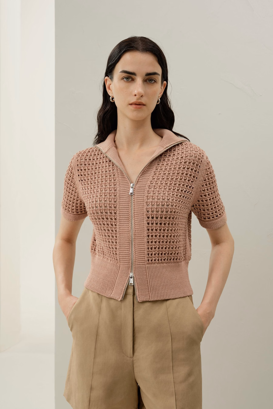 Cardigan a doppia zip in maglia Toscana Pointelle