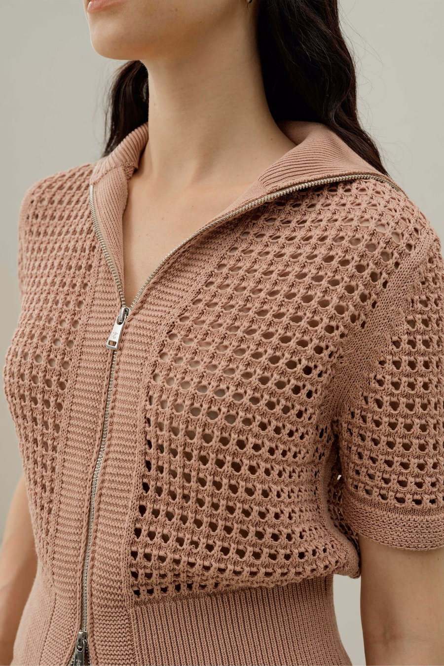 Cardigan a doppia zip in maglia Toscana Pointelle