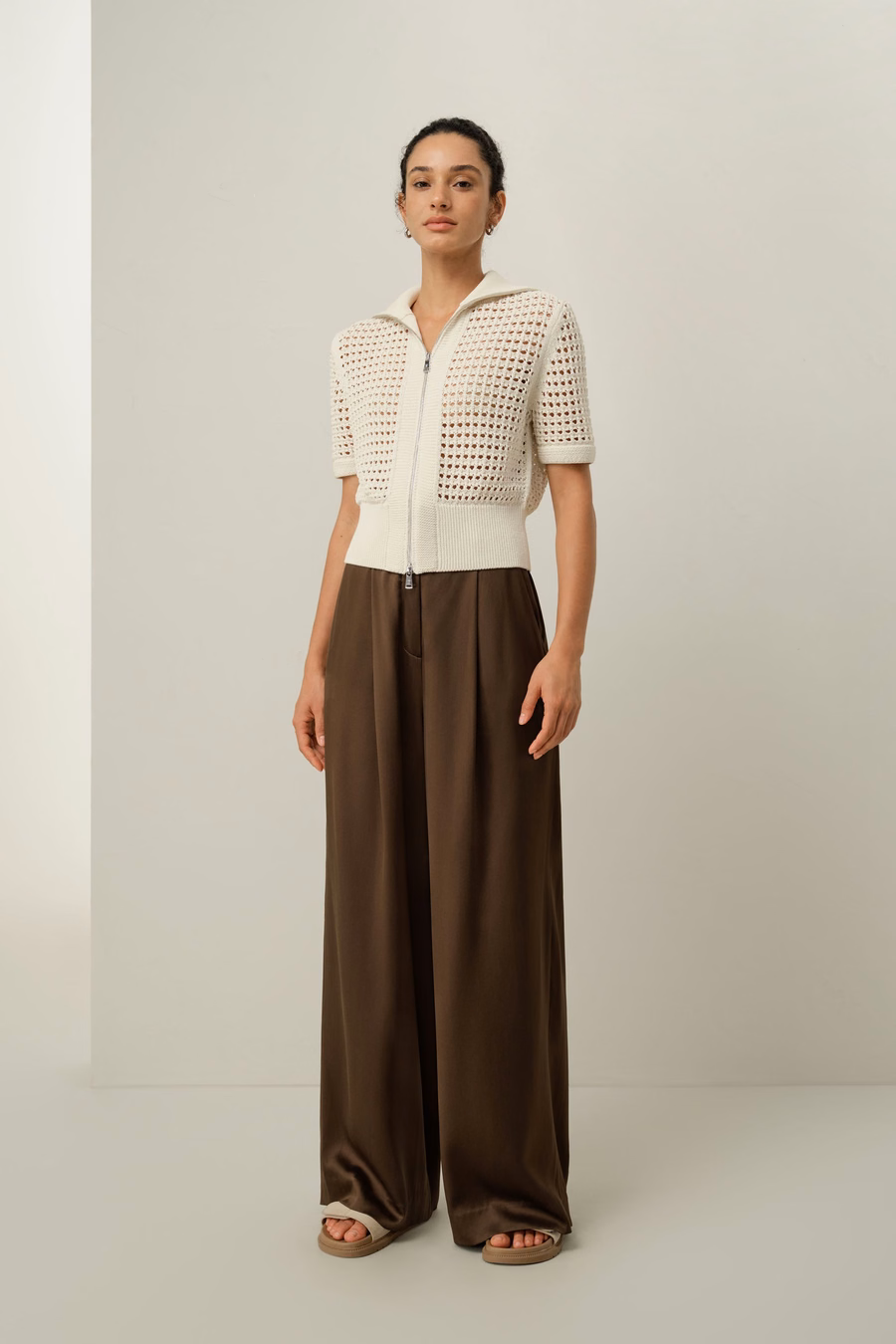 Cardigan a doppia zip in maglia Toscana Pointelle
