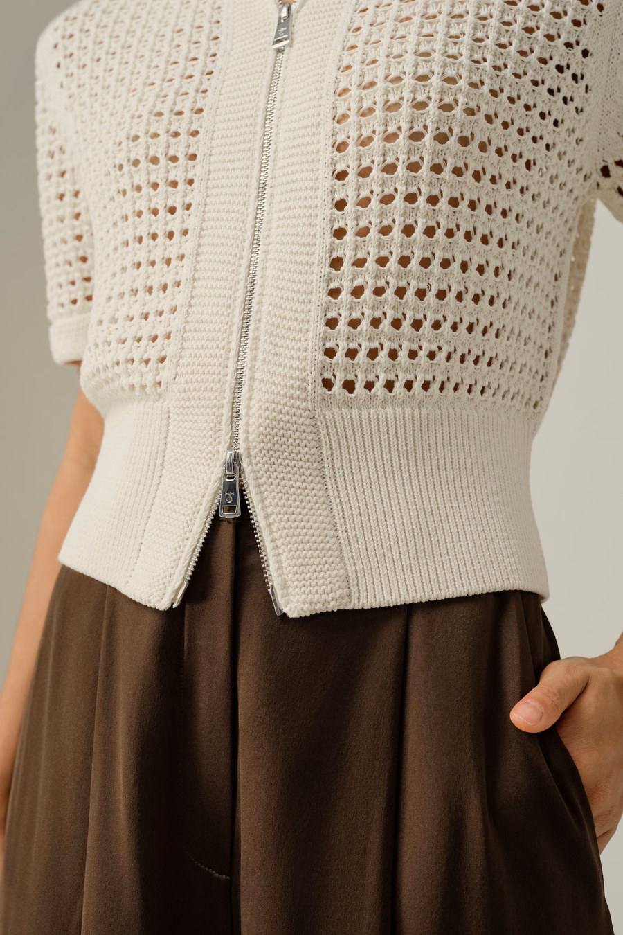 Cardigan a doppia zip in maglia Toscana Pointelle