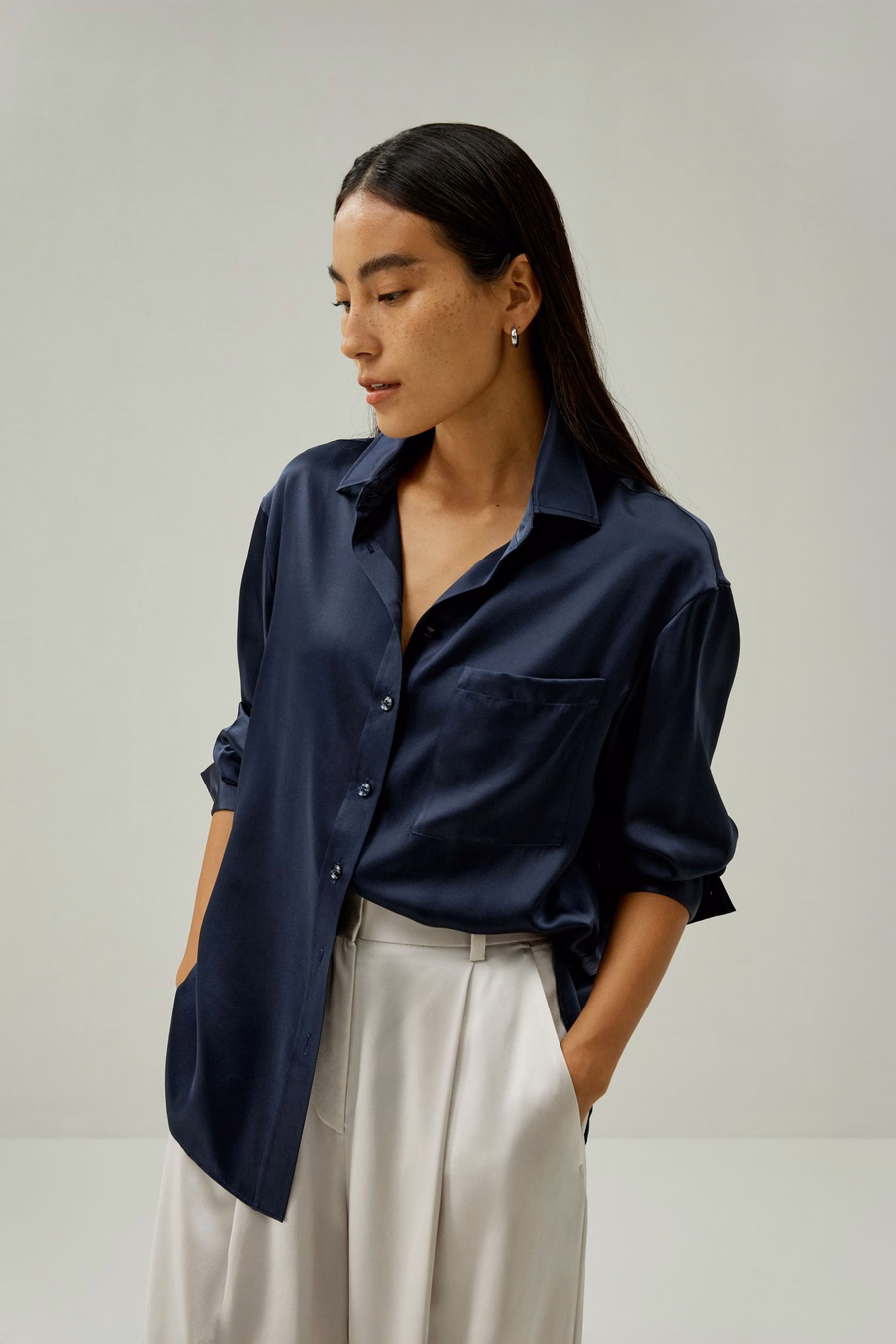 Camicia in seta con colletto alla francese casual
