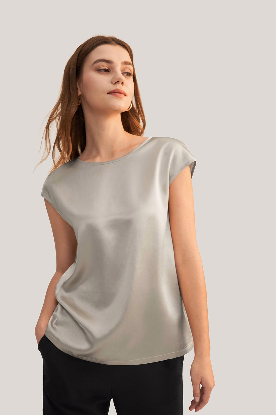 Basic Cap Sleeves Silk Tee