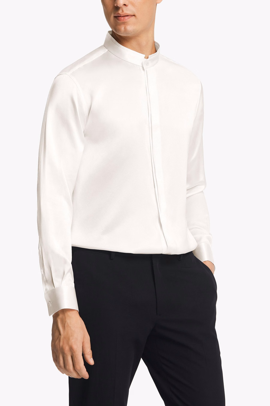 Camicia da Uomo con Patta Nascosta in Setoso Classico