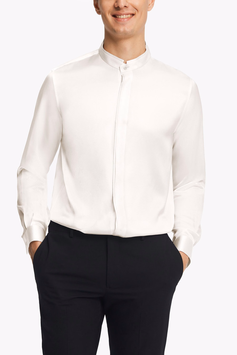 Camicia da Uomo con Patta Nascosta in Setoso Classico