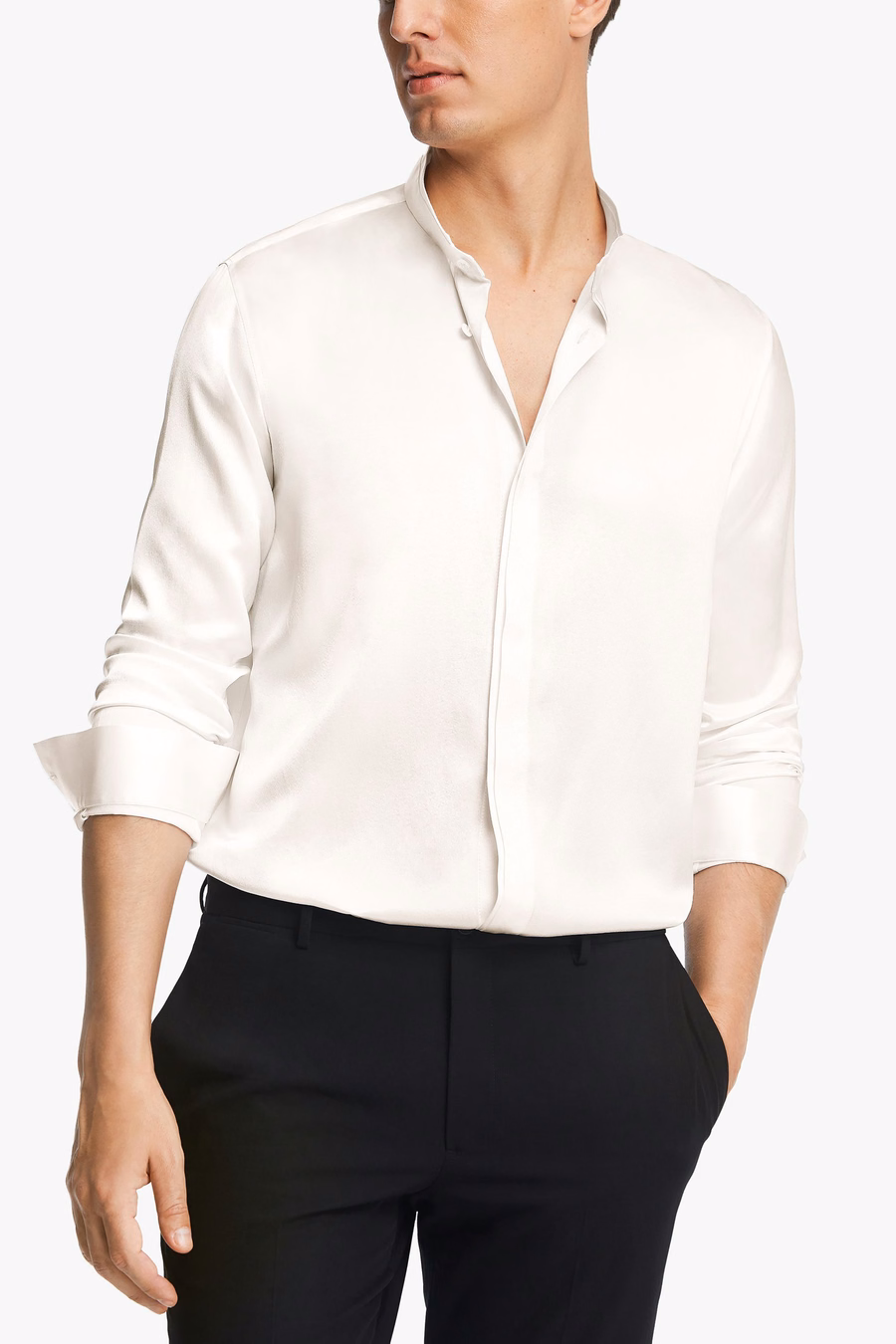Camicia da Uomo con Patta Nascosta in Setoso Classico