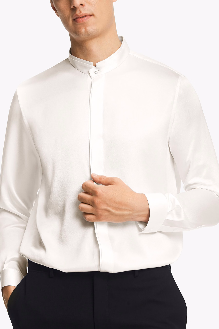 Camicia da Uomo con Patta Nascosta in Setoso Classico