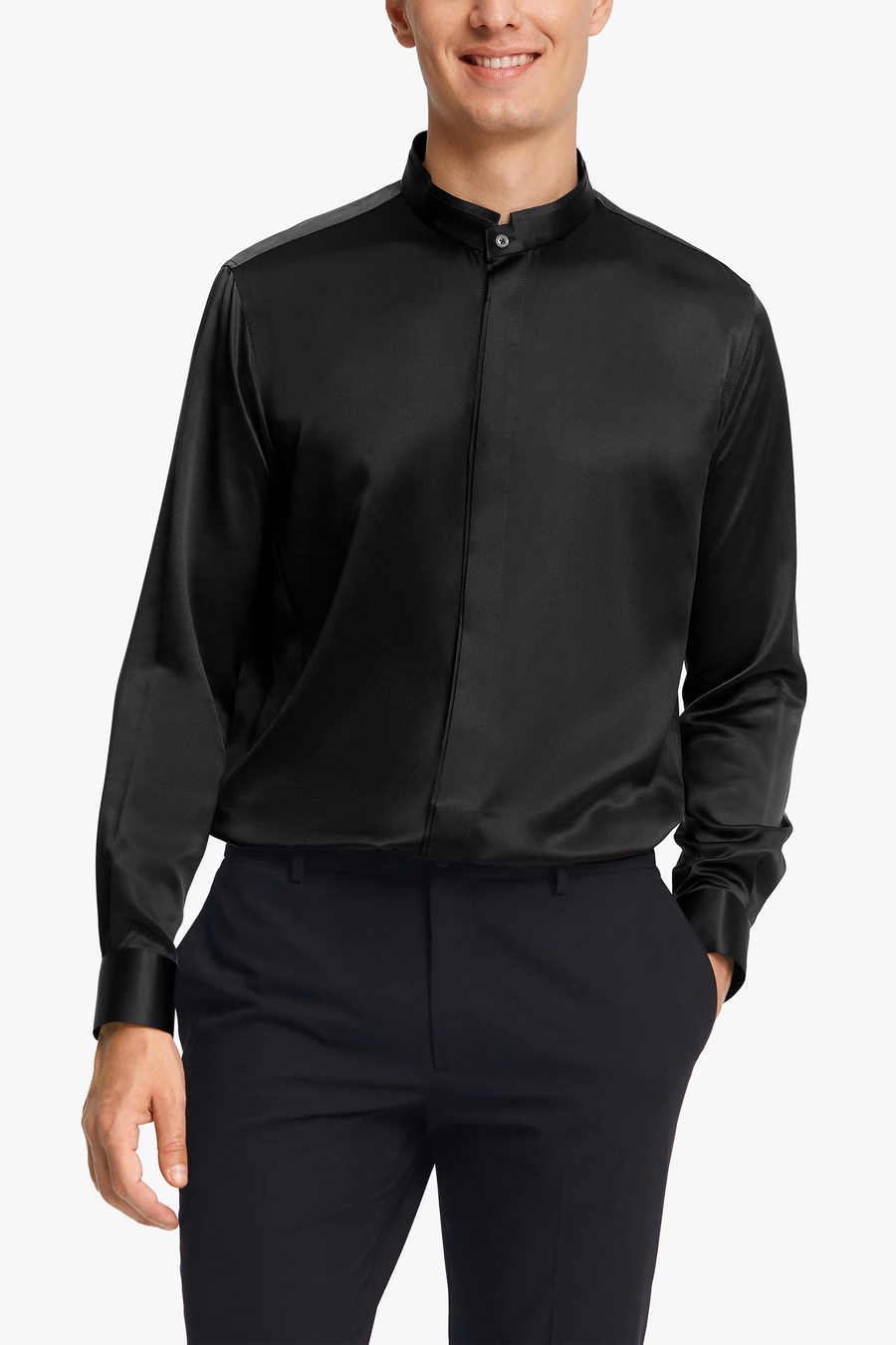 Camicia da Uomo con Patta Nascosta in Setoso Classico