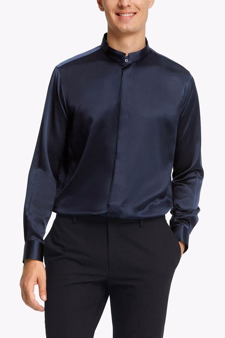 Camicia da Uomo con Patta Nascosta in Setoso Classico