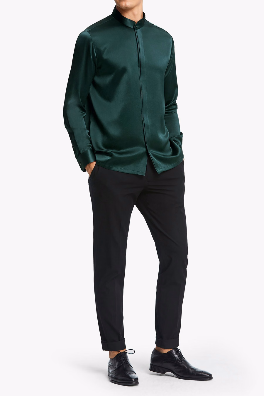 Camicia da Uomo con Patta Nascosta in Setoso Classico