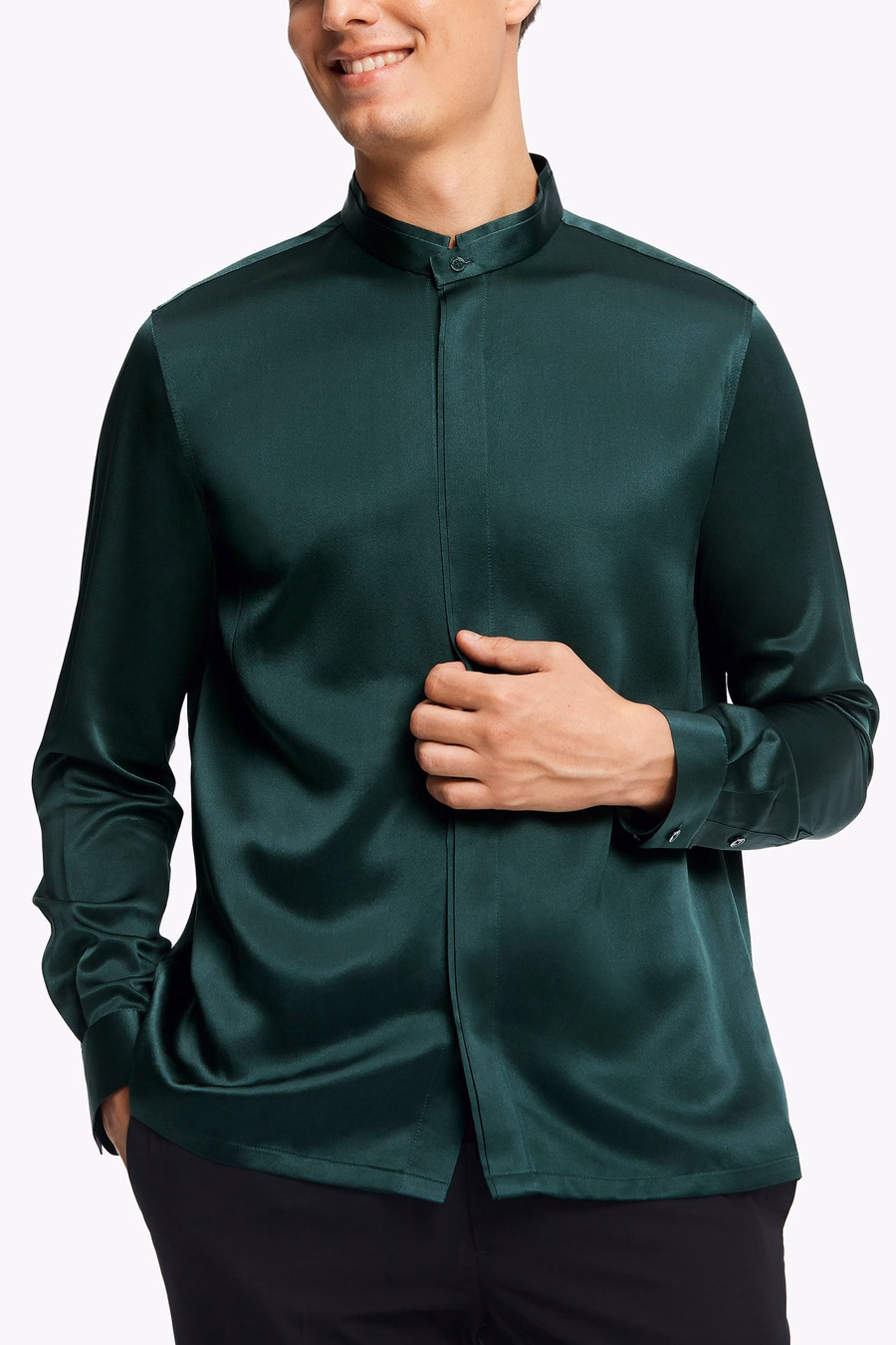 Camicia da Uomo con Patta Nascosta in Setoso Classico
