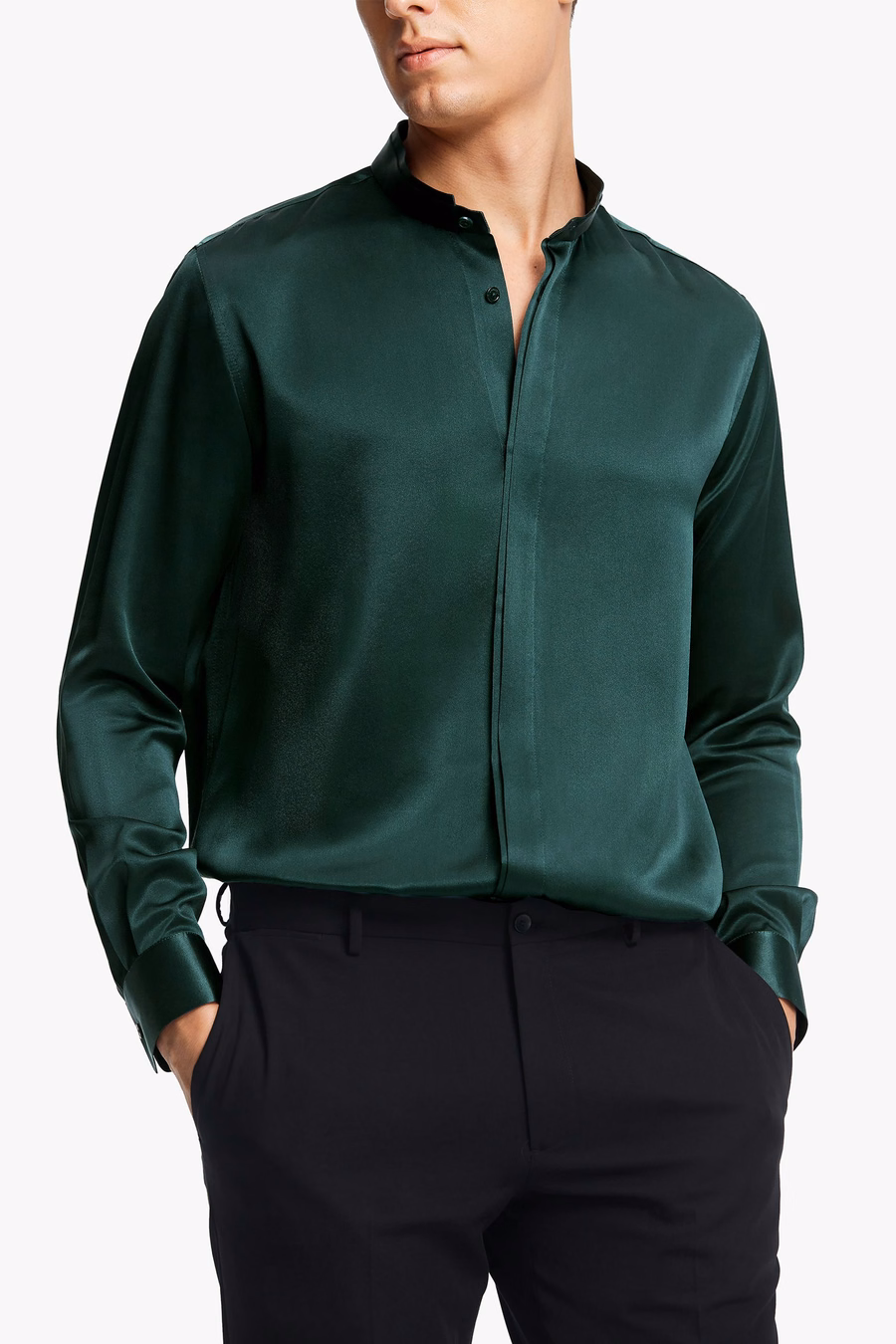 Camicia da Uomo con Patta Nascosta in Setoso Classico