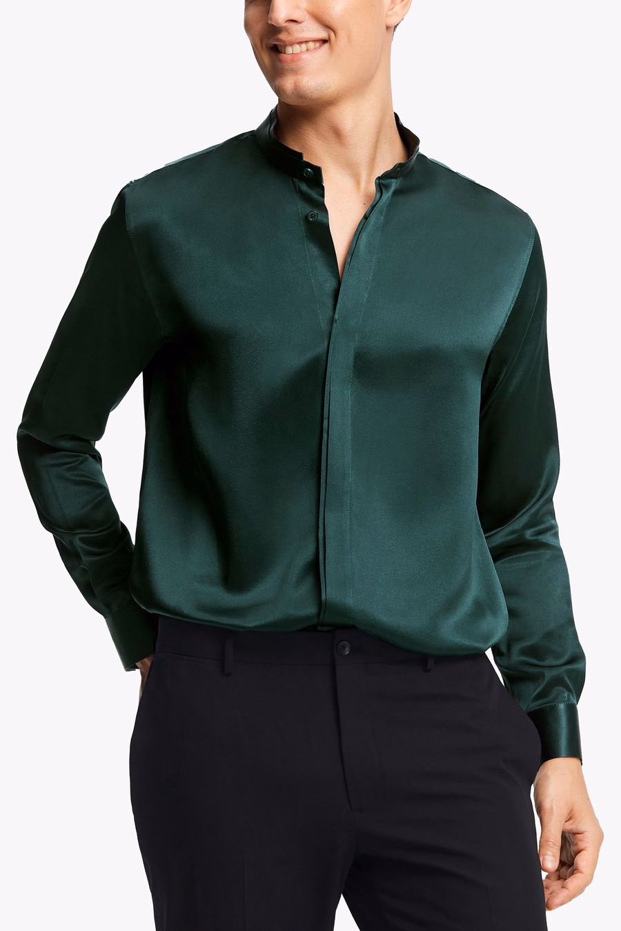 Camicia da Uomo con Patta Nascosta in Setoso Classico