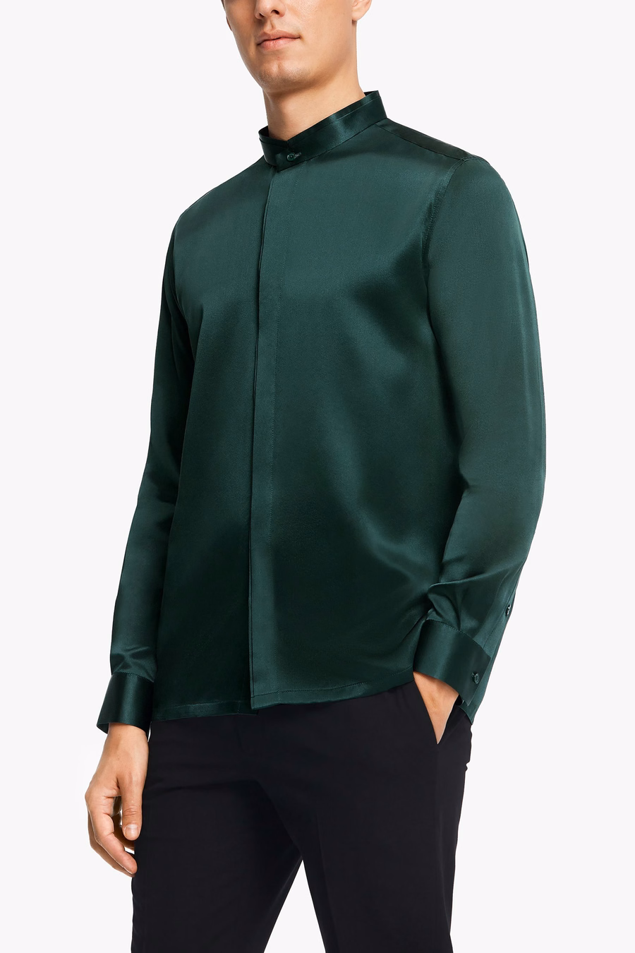 Camicia da Uomo con Patta Nascosta in Setoso Classico
