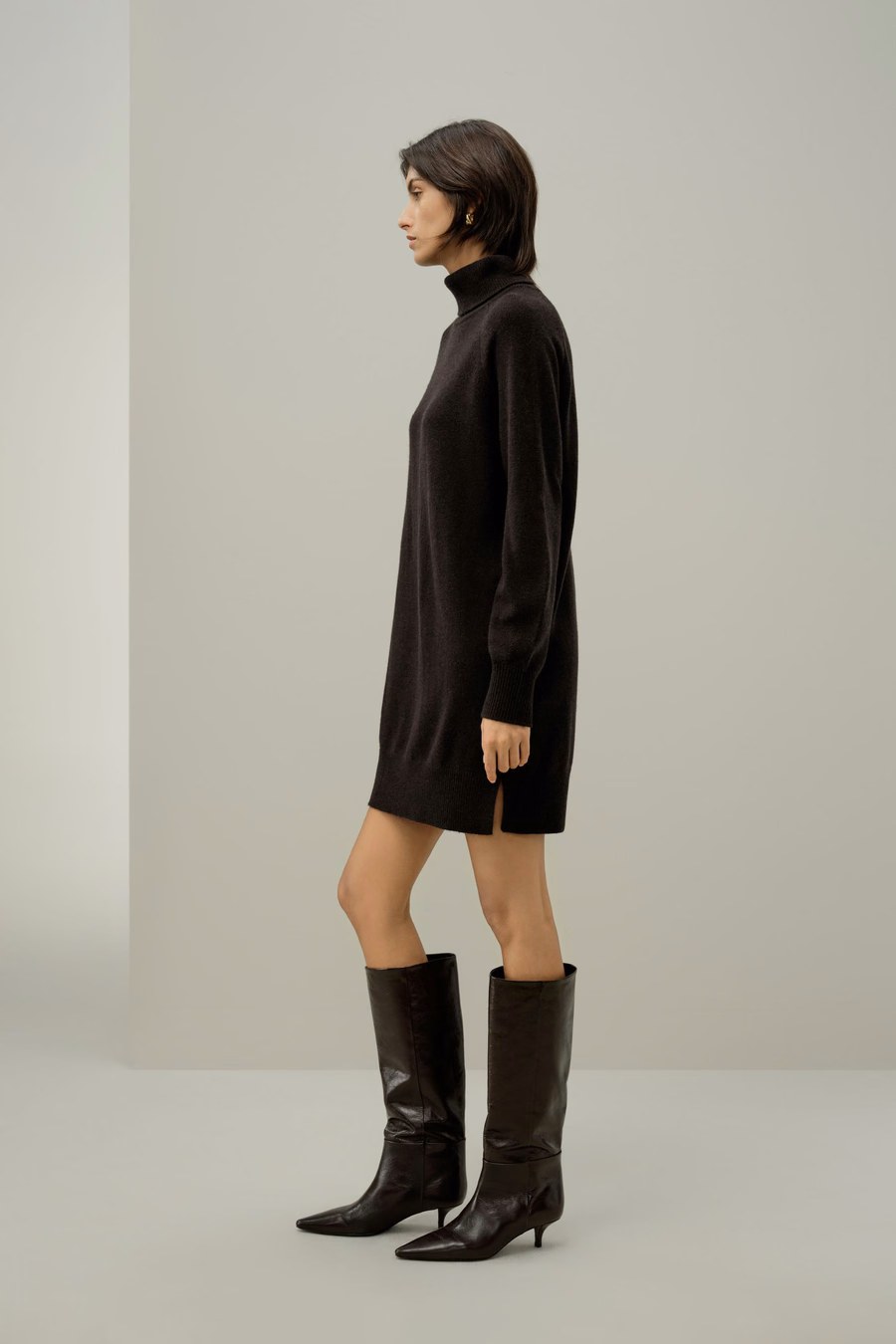 Vestito a Maglia con Collo Alto in Lana e Cashmere
