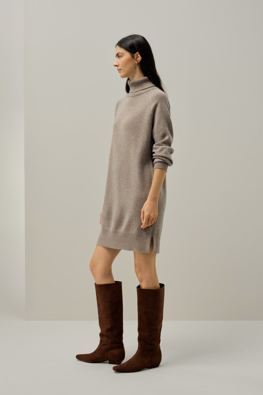 Vestito a Maglia con Collo Alto in Lana e Cashmere