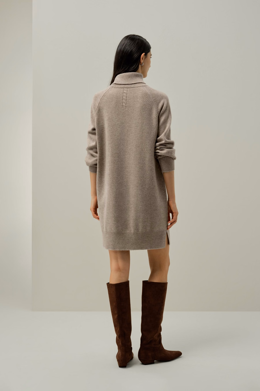 Vestito a Maglia con Collo Alto in Lana e Cashmere