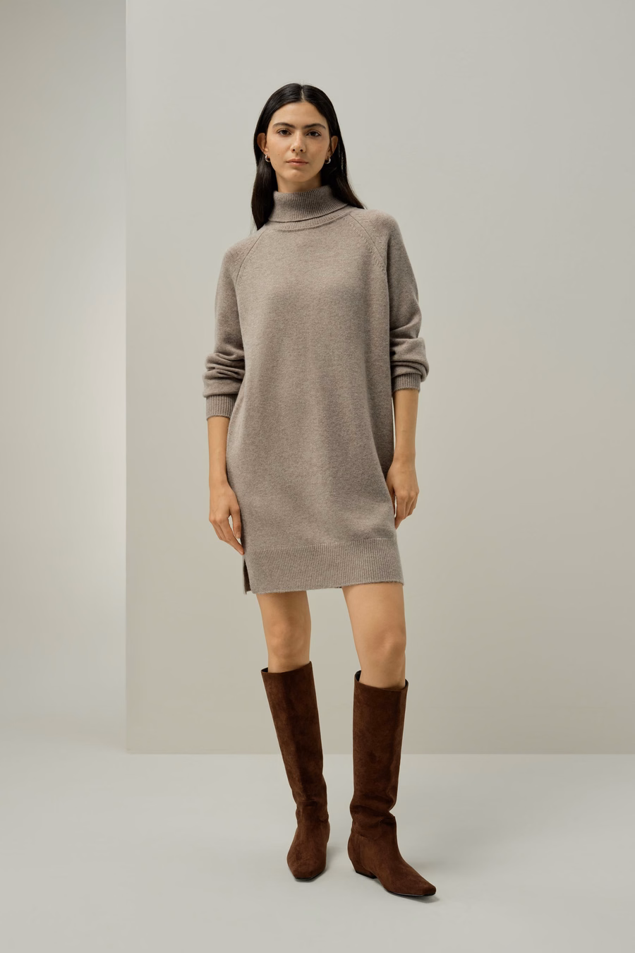 Vestito a Maglia con Collo Alto in Lana e Cashmere