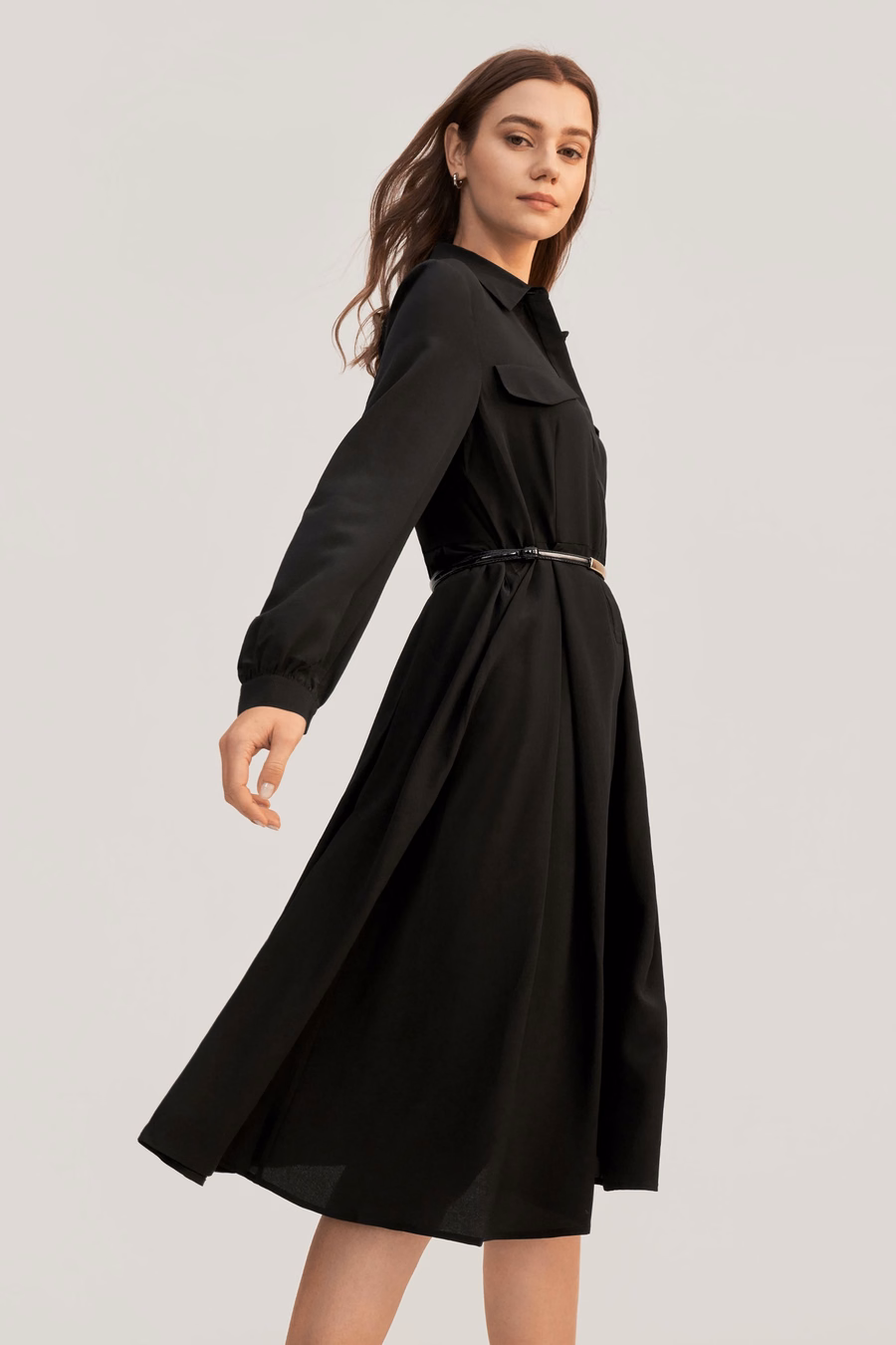 Abito di Seta Retro a Maniche Lunghe per Donna