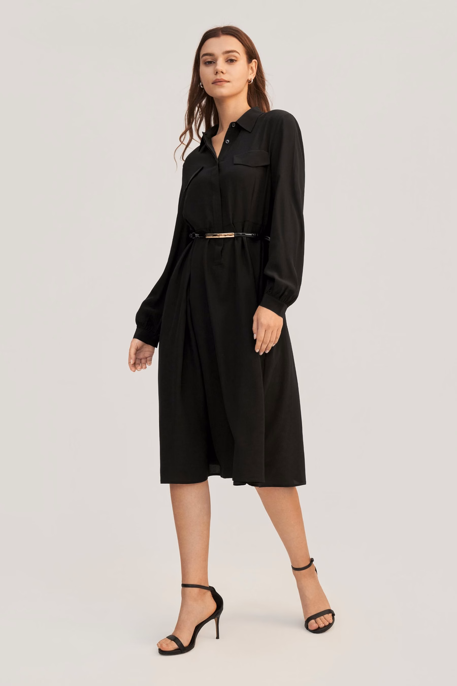 Abito di Seta Retro a Maniche Lunghe per Donna