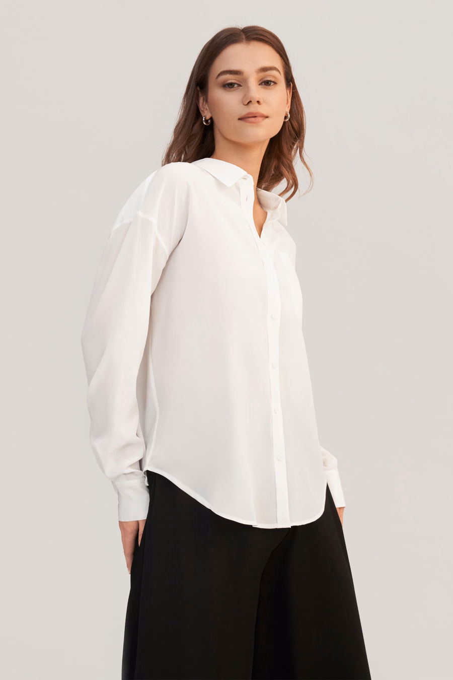 Drop Shoulders Oversize Silk Shirt