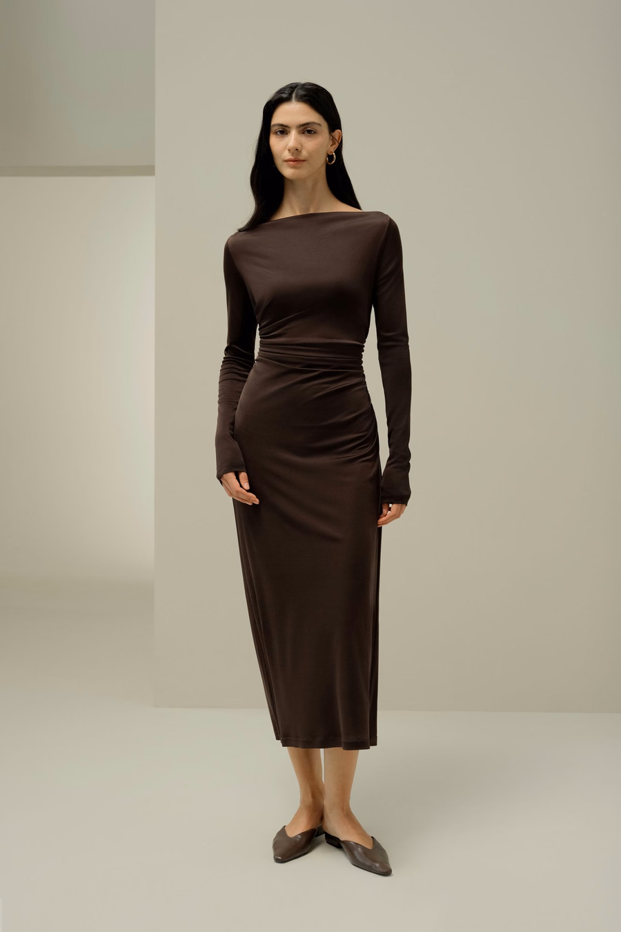 Elegante Abito Midi in Jersey di Seta