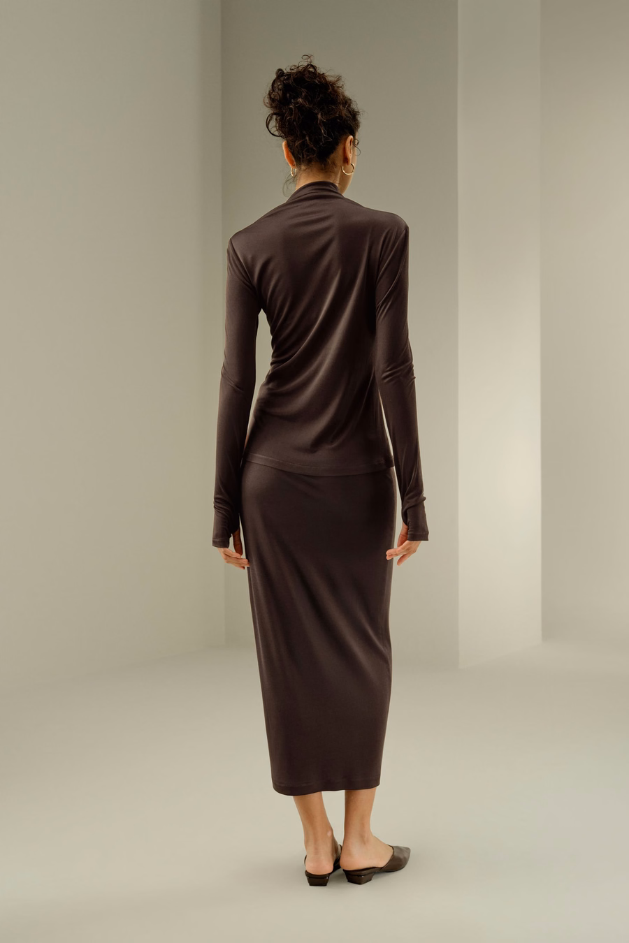 Maglia Slim Fit in Jersey di Seta con Maniche Lunghe