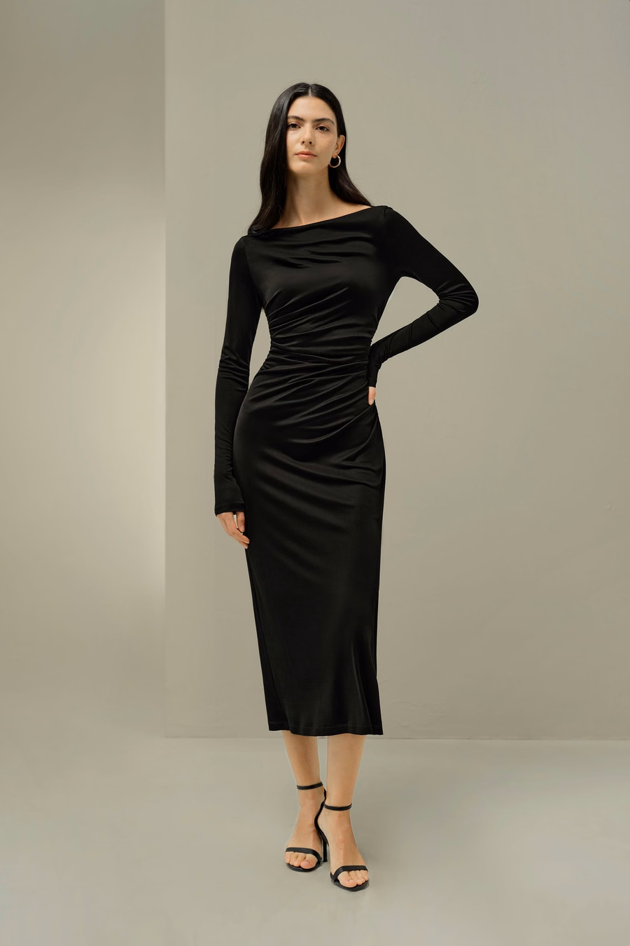 Elegante Abito Midi in Jersey di Seta