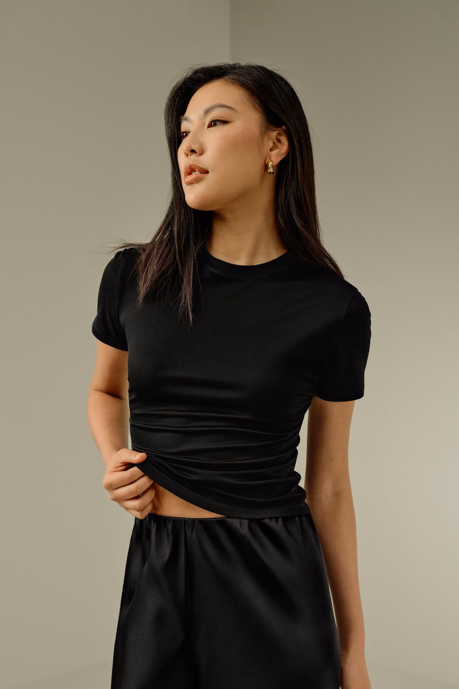 T-shirt in jersey di seta slim fitted