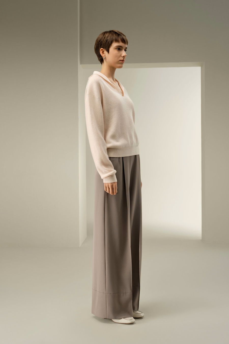 Maglione Polo in Cashmere a Coste